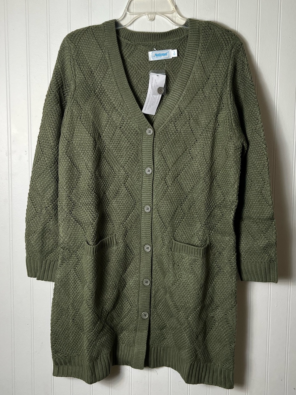 National Long Sweater Cardigan Olive Green Size small